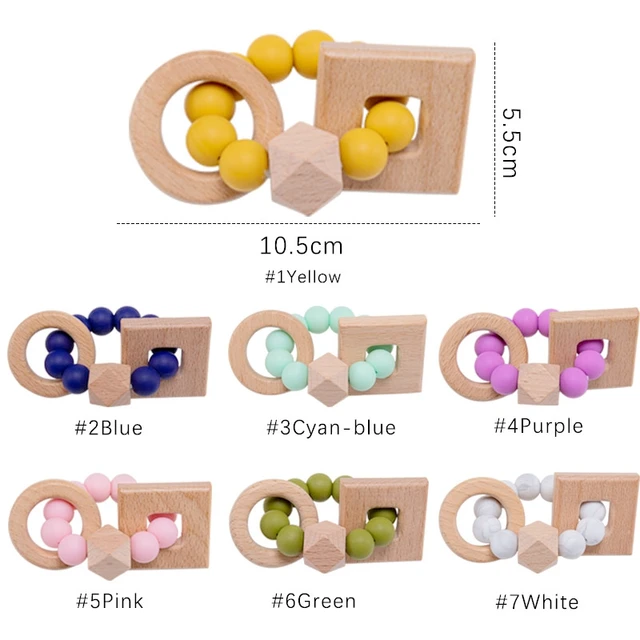1PC Baby Toys Geometric Circle Wooden Nursing Bracelets Silicone Beads Teethers Baby Rattle Stroller Accessories Toys Gift 2