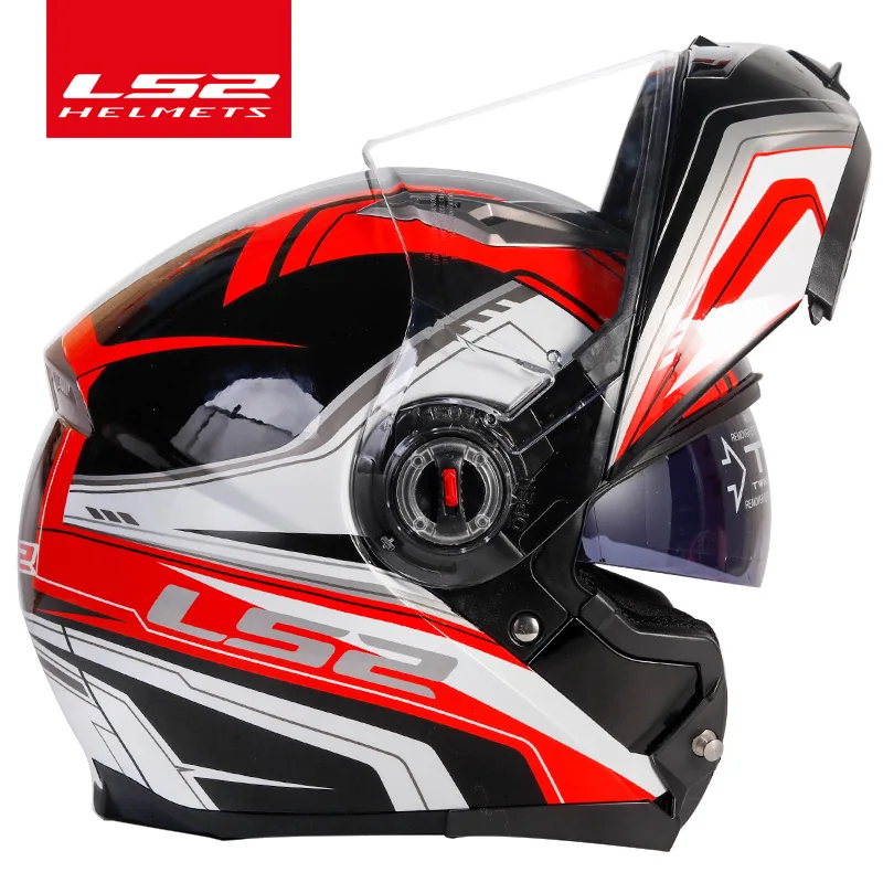 US $109.00 Original LS2 FF370 Flip up motorcycle helmet dual shield with sun lens LS2 modular dual lens visor capacete casco moto liner