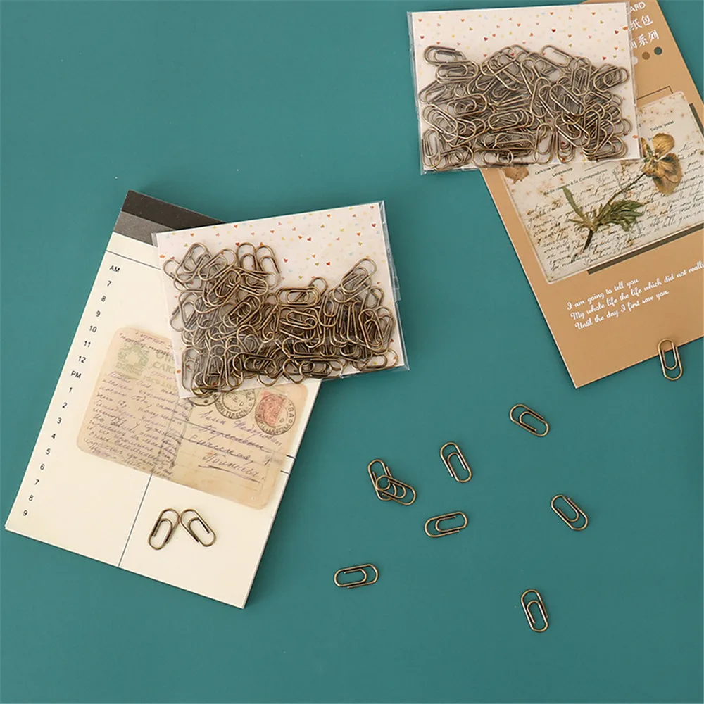 

50pcs/bag Cute Mini Bronze Paper Clips Bookmarks Photo Memo Ticket Clip Stationery School Supplies Gifts