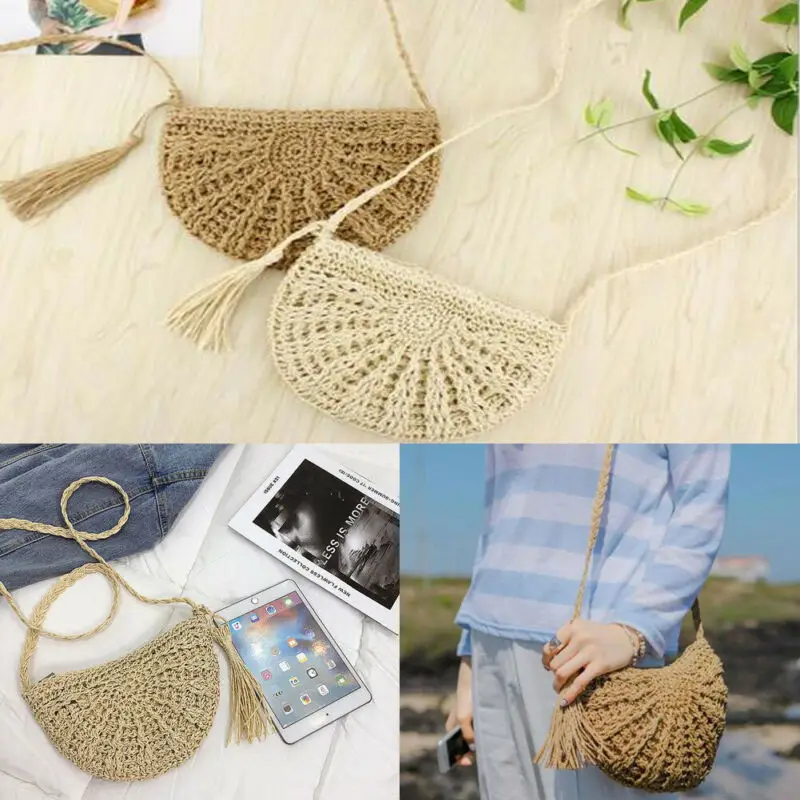 Женская Плетеная соломенная сумка Сумочка с кистями через плечо Boho пляжные сумки летняя сумка кошелек новинка