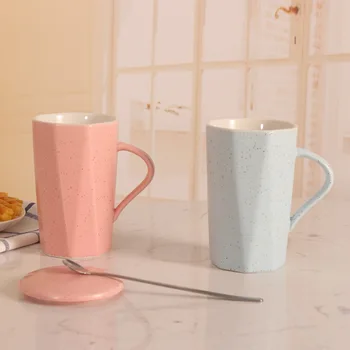 

Mug Ceramics Glass Big Capacity Breakfast Milk Cup Originality Japanese Coffee Mug Bring Cover Spoon Scented Tea Black Tea Cup