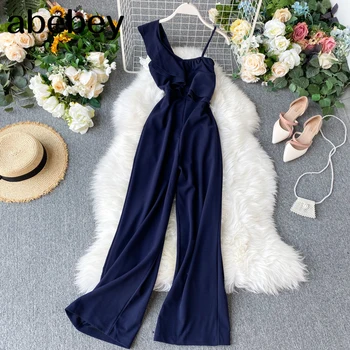 

Slim Ruffles sexy off shoulder Jumpsuit Summer Full Length Playsuit Casual Women spaghetti strap beach holiday Romper