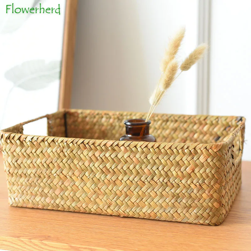 Rectangular Straw Storage Baskets Finishing Baskets Woven Baskets
