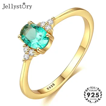 

Jellystory Fashion Silver 925 Jewelry Rings with Oval Shape Emerald Zircon Gemstone Ring for Women Wedding Party Gift Gold color