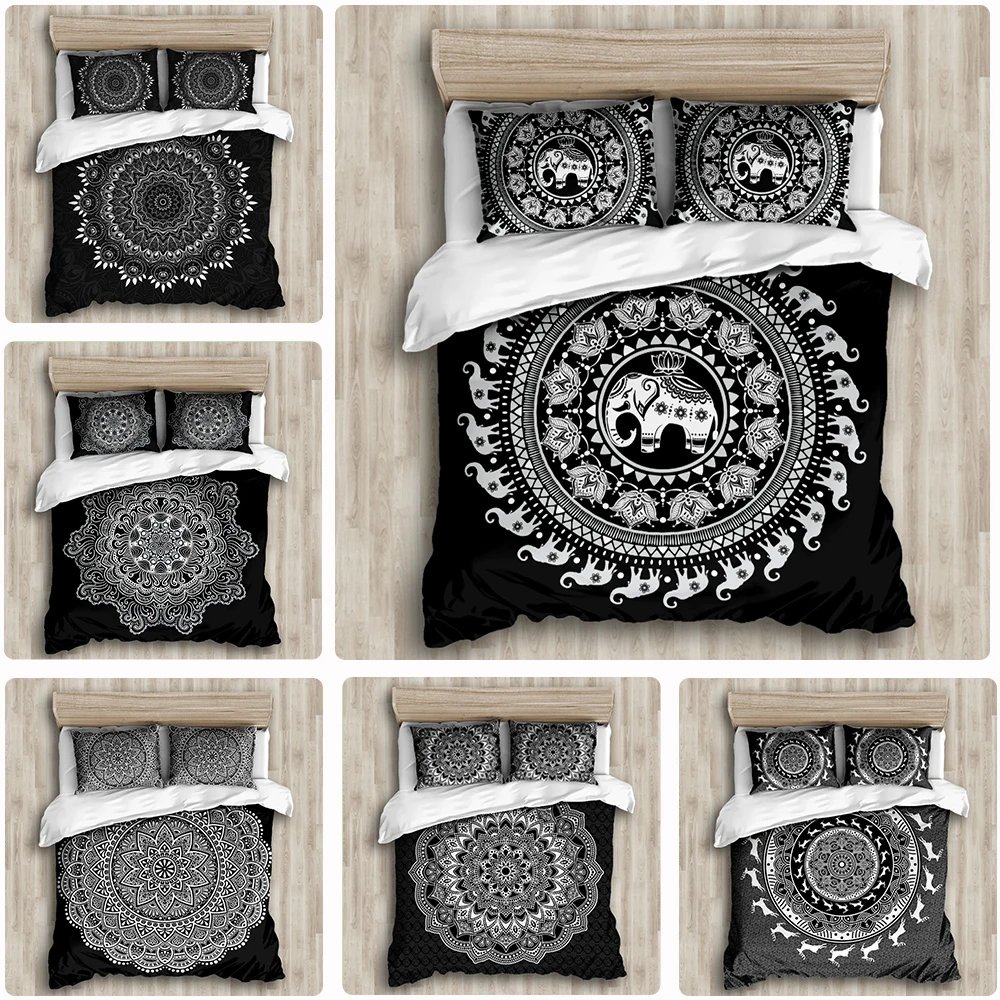 Комплект постельного белья в национальном стиле богемном с рисунком мандалы