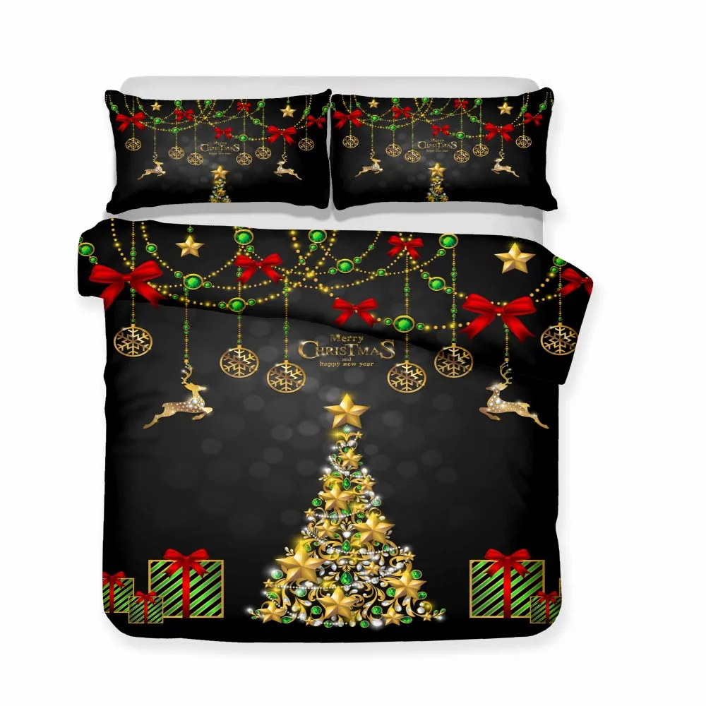 

Black Bedding Set Diamond Decorated Gold Christmas Tree Deer Shine Soft Duvet Cover Pillowcase Home Room Decor Comforter Shell