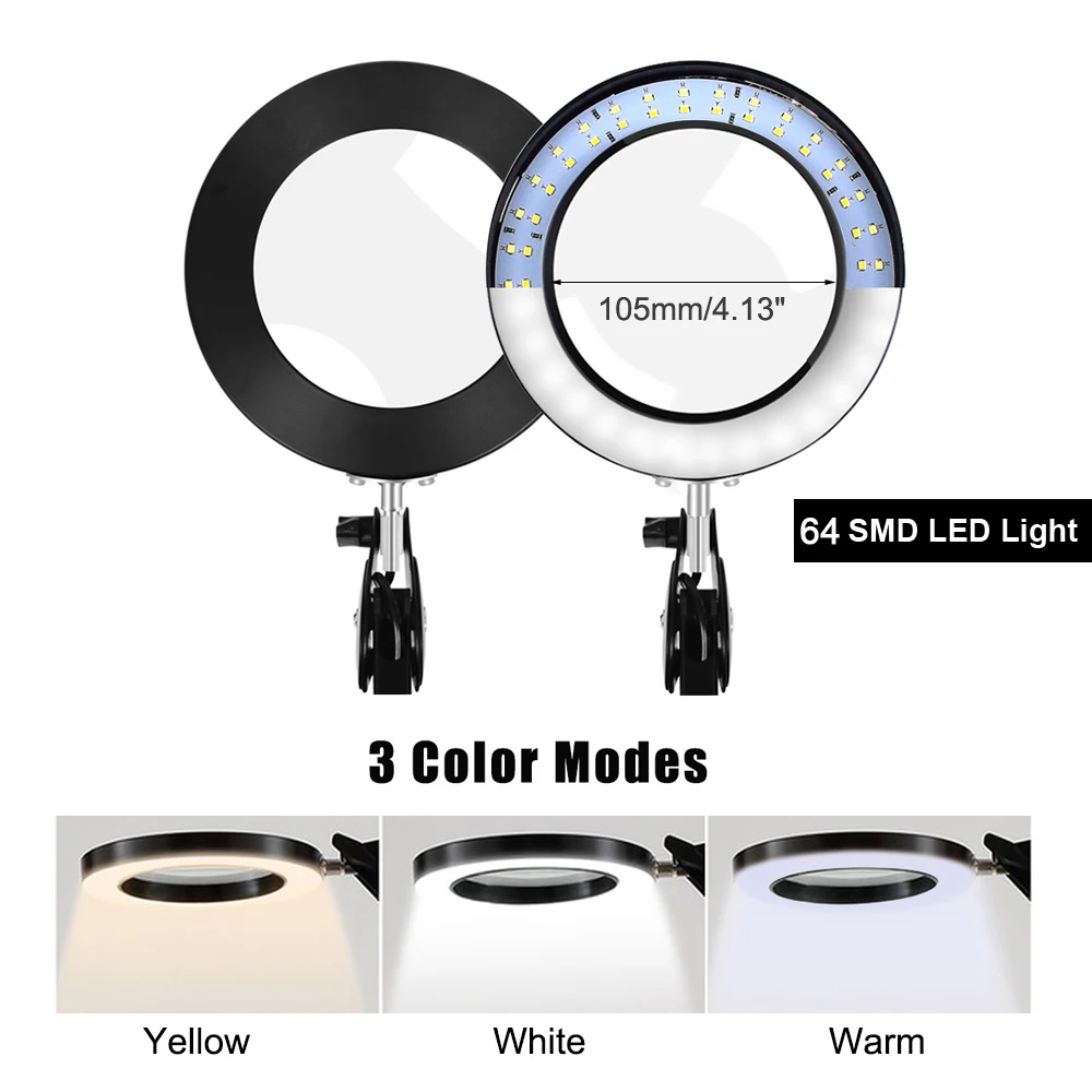 NEWACALOX USB 5X Illuminated Magnifier 3 Color Desk Lamp Magnifying Glass Soldering Third Hand Tool Flexible Reading Loupe