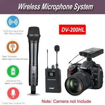 

DV-200HL Dual channel wireless lavalier microphone wireless camera microphone system for Camera DSLR smartphone iphone