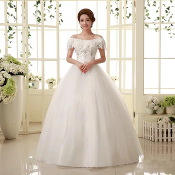 

Cheap Customized New Arrive Korean Style Princess Lace V-neck Wedding Dress Vintage Bridal Gown vestido de noiva Appliques