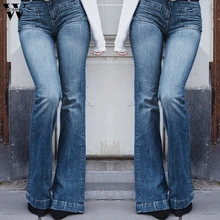 Womail,, Осенние расклешенные штаны для женщин, джинсы для мам, модные, рваные, средняя талия, стрейчевые, расклешенные штаны, дырявый светильник, женские джинсы