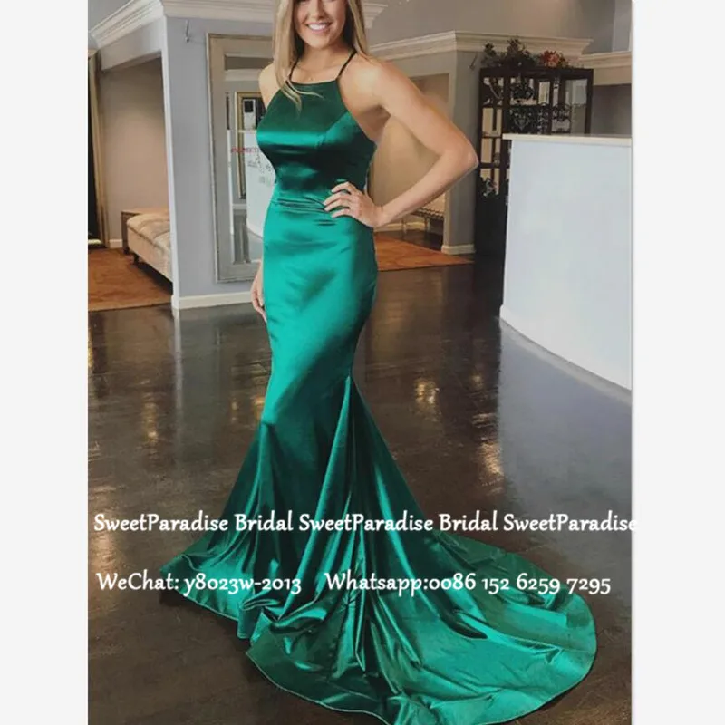 Темно-зеленое Русалка платье для выпускного вечера vestido de festa сексуальное платье с перекрещивающимися на спине бретельками длинное вечернее платье с часовым шлейфом