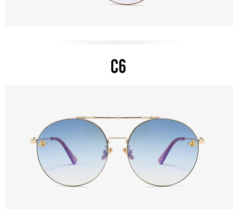 Q·VISELD Gradient Round Sunglasses Women Retro Metal Bee Sun Glasses Fashion High Quality Vintage Lunette De Soleil Femme