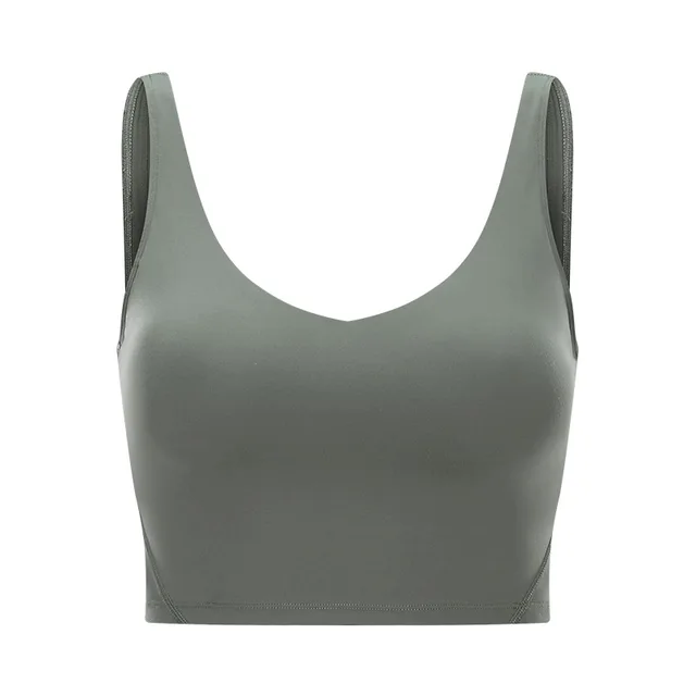 Hot Selling Wholesale Pop Women Sports Bra Tight Gym Crop Top Yoga Vest Shockproof With Chest Pad High Strength Fitness Clothing Moss green