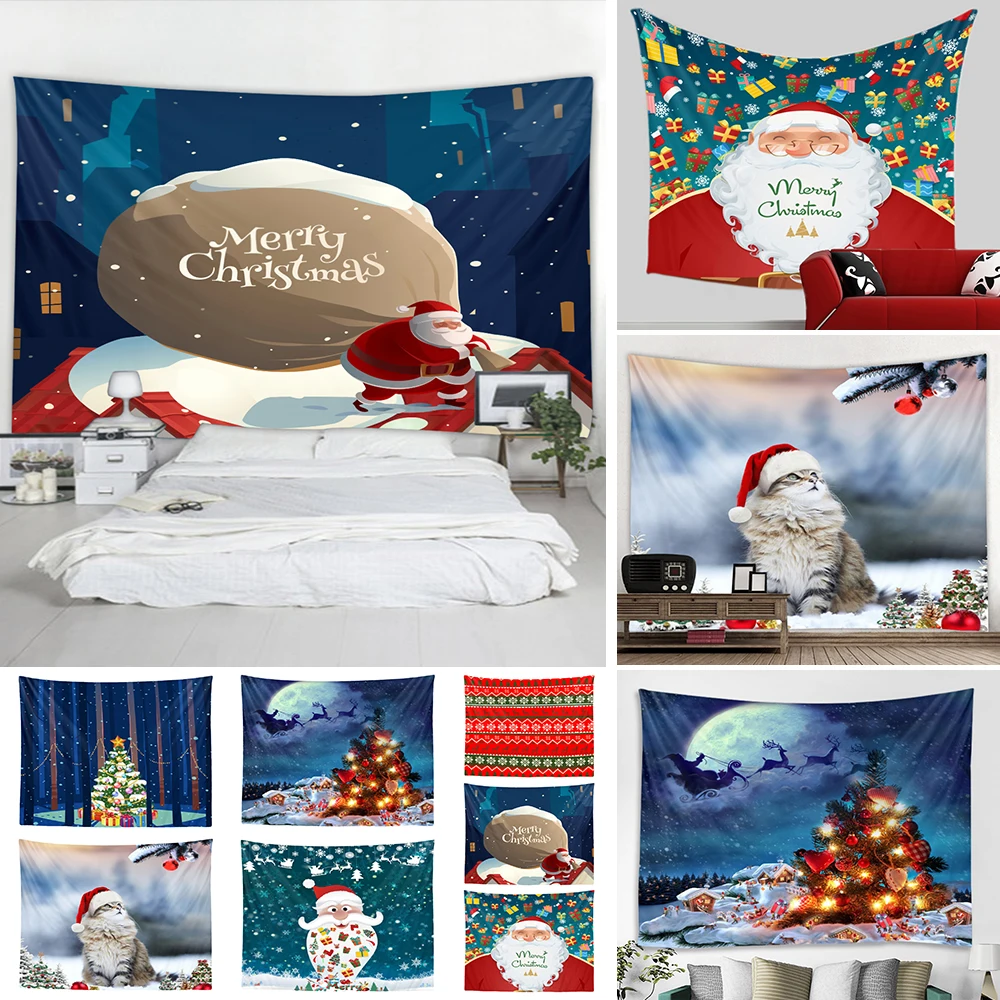 

Tapestry Christmas Wall Hanging Large Fabric Decor Snowman Blanket Yoga Mat Blankets Beach Carpet Yoga Christmas Decor 150x130cm