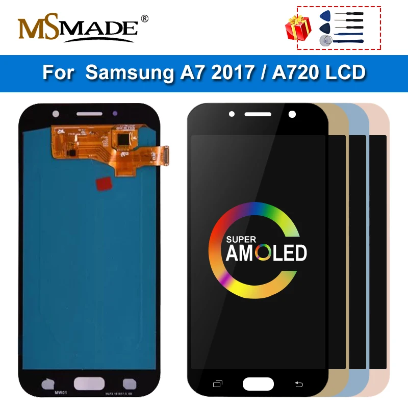 ЖК дисплей Super AMOLED для Samsung Galaxy A7 2017 A720 A720F с сенсорным экраном и дигитайзером в сборе дисплей|Экраны мобильных