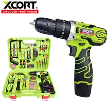 Xcort 12v furadeira elétrica sem fio portátil conjunto de ferramentas elétricas do agregado familiar de lítio portátil broca elétrica conjunto reparo