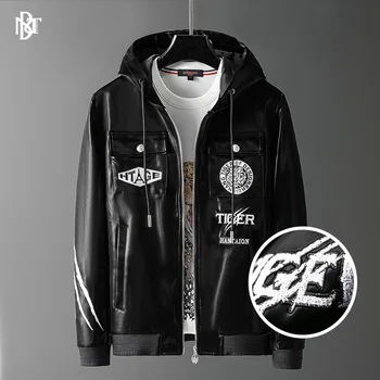 

Light she ou Goods Fur 2020 Autumn and Winter New Style Embroidery Lettered Combination Pattern Fashion Man Leather Jacket Men'S