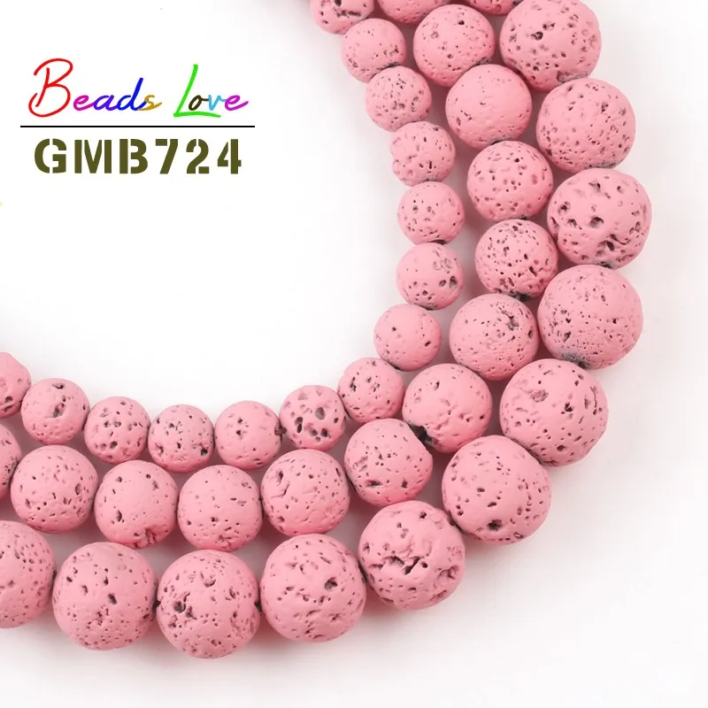Круглые Бусины Из Натурального вулканического камня 4 6 8 10 мм розовые резиновые