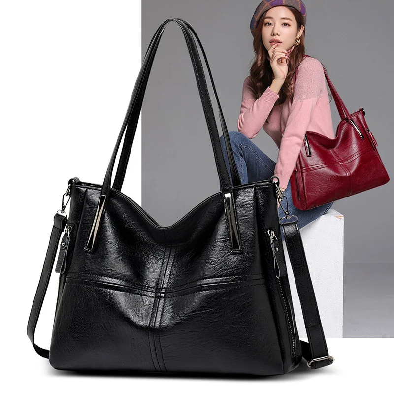 

Cross Joint Genuine Leather Different Size Bags 2020 New Style European And American Style WOMEN'S Bag Simple Women's Hand Big B