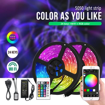 

5M led Smart WiFi Controller LED Strip RGB Color Changing Wireless Remote Control Music Compatible Voice Command Control