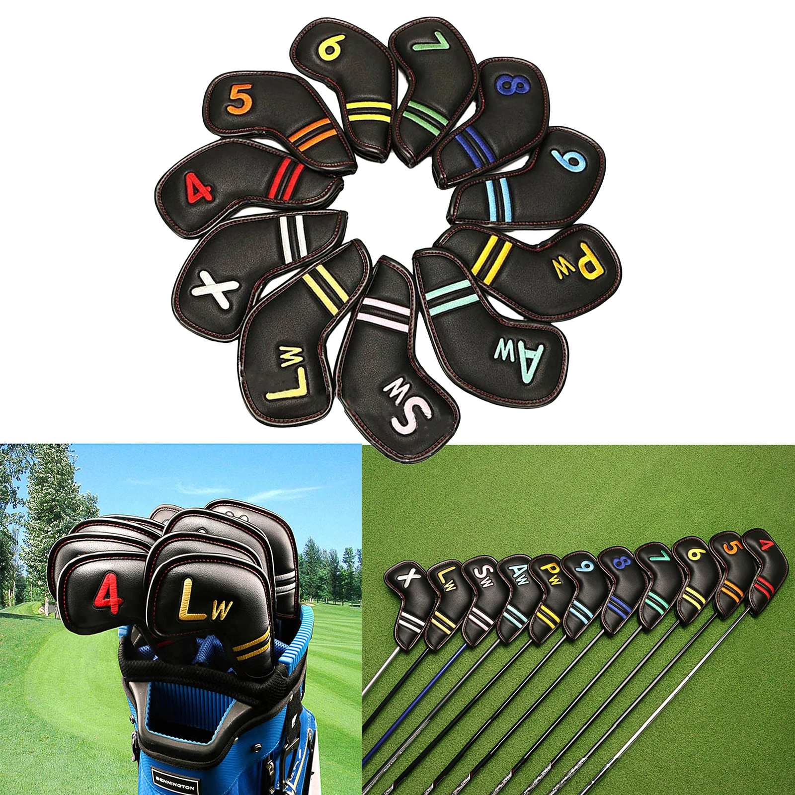 11Pcs Magnetic Golf Iron Headcover PU Irons Head Cover Protector Club Case