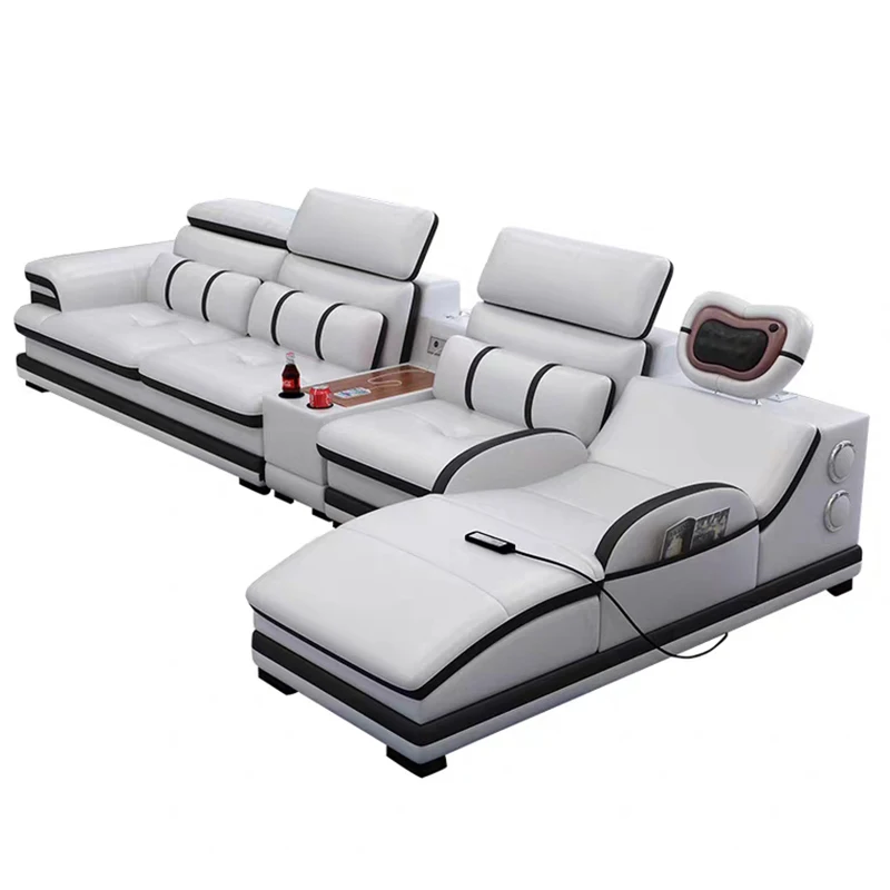 Многофункциональный кожаный диван для гостиной простой современный умный диван большой размер кожаный диван