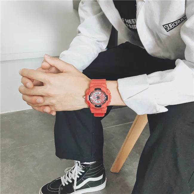 Red Роскошные мужские часы, многофункциональные электронные цифровые часы, пара, женские, светодиодный, спортивные часы, для бега, синхронизации, военные, водонепроницаемые часы - Цвет: Red