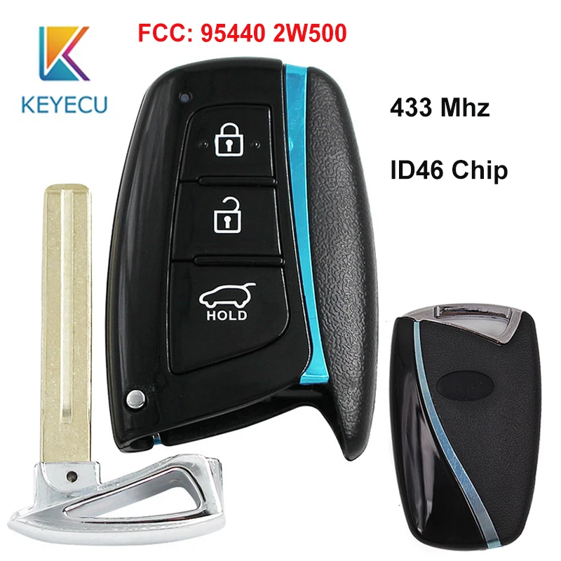 Замена KEYECU умный ключ 3 кнопки 433 МГц ID46 чип синий брелок для hyundai Santa Fe 2012- FCC ID: 95440 2W500