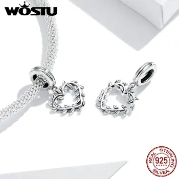 

Wostu 925 Sterling Silver Charm&Bead Vintage Leaf Vine Heart Pendant Charm for Bracelet Necklace Jewelry DIY Bijoux FIC1520