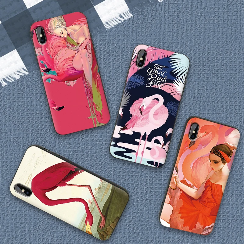Case For iPhone 6 6S plus Luxury Black 5 5S SE 7 8 Plus X XS Max XR Cover Retro flamingo tropical | Мобильные телефоны и