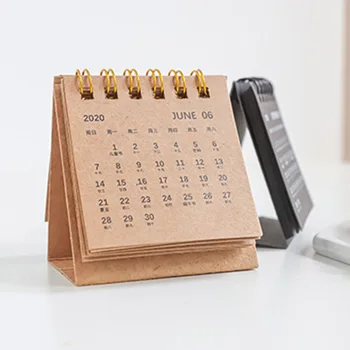 

2020 New Year Mini Desk Calendar Simple Desk Coil Notepad Kraft Paper Calendar Daily Schedule VH99