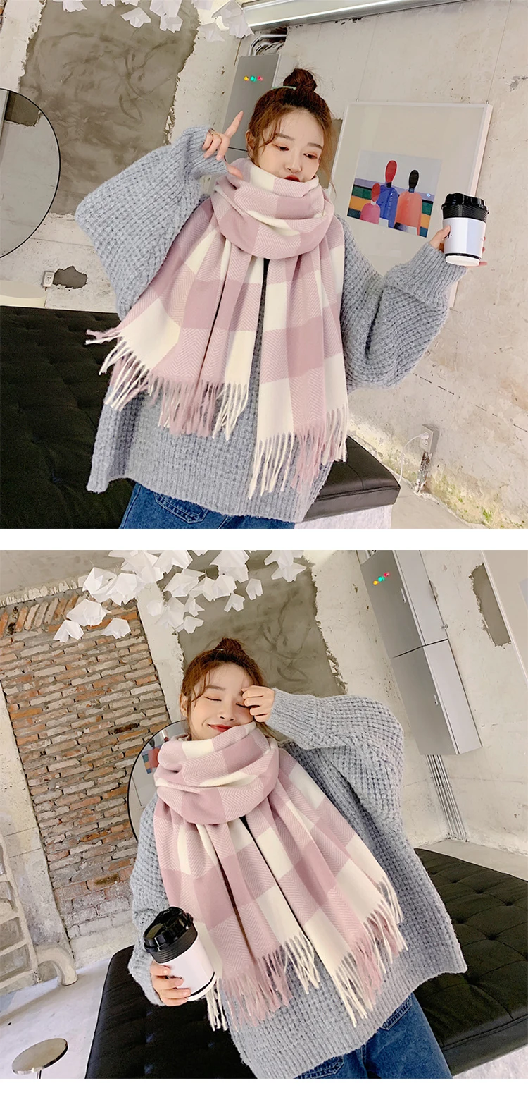 Корейское осеннее и зимнее Новое поступление шарфов для мужчин и женщин пара длинный большой мягкий уличный шарф в клетку теплая уличная с кисточками Милая шаль