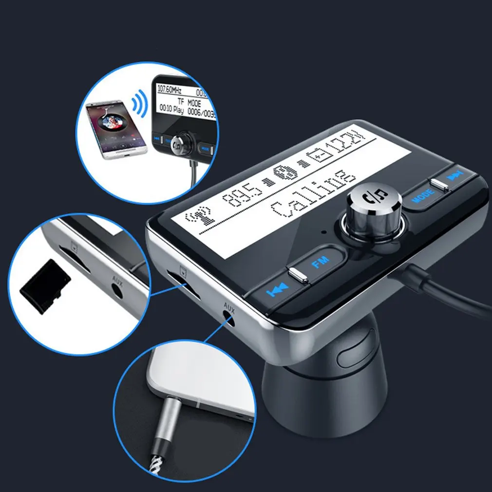 BT беспроводной комплект громкой связи fm-передатчик аудио aux-приемник Автомобильный MP3-плеер совместим с TF картой воспроизведения 2,4 дюймов экран
