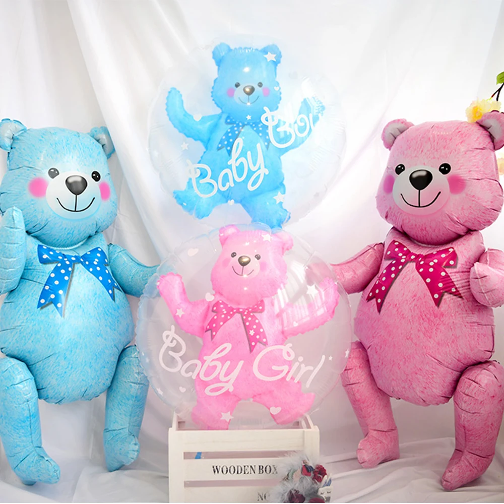 24 Pollici Baby Girl Blue Pink Bubble Ball In Ball Bear Ball Boy 4D Bear Foil Balloons Compleanno Baby Shower Decorazioni Giocattoli Per Bambini