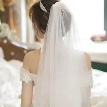 Романтическая двухслойная свадебная вуаль из тюля с жемчугом, украшенная бусинами, свадебный головной убор