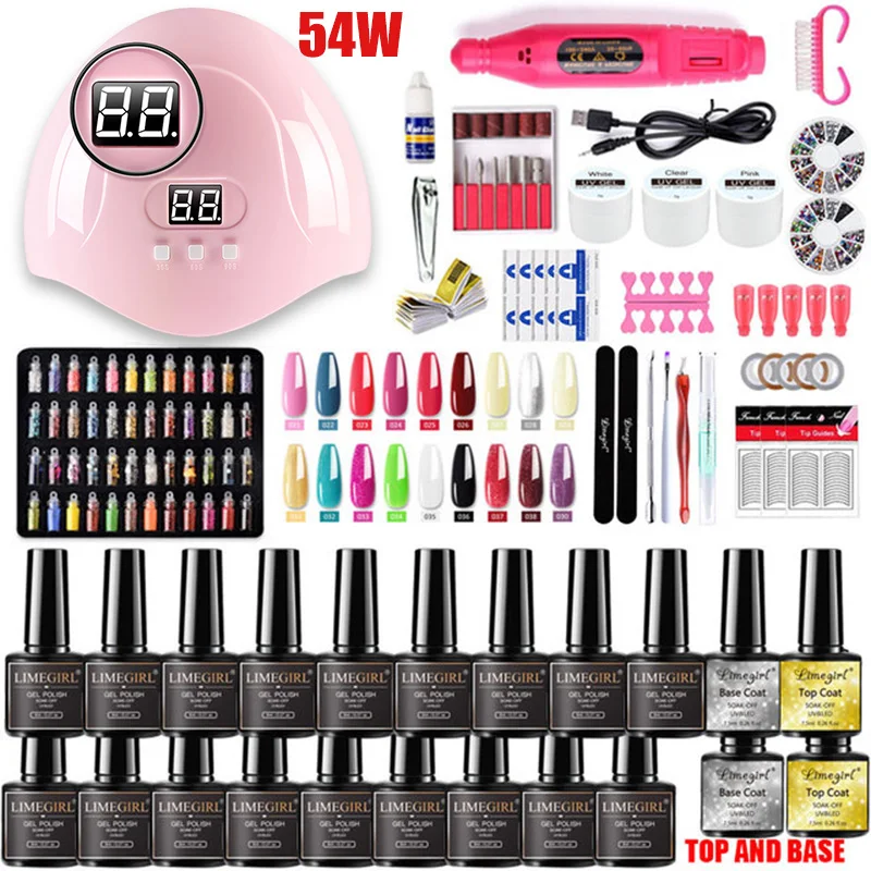 Nail set 120/54W UV LED LAMP Manicure Gel nail polish Set Kit Gel Varnish Electric Nail Drill Manicure Sets Art Tools gel nail polish gel nail polish set nail art accessories manicure kit nail set nail art kit manicure tool