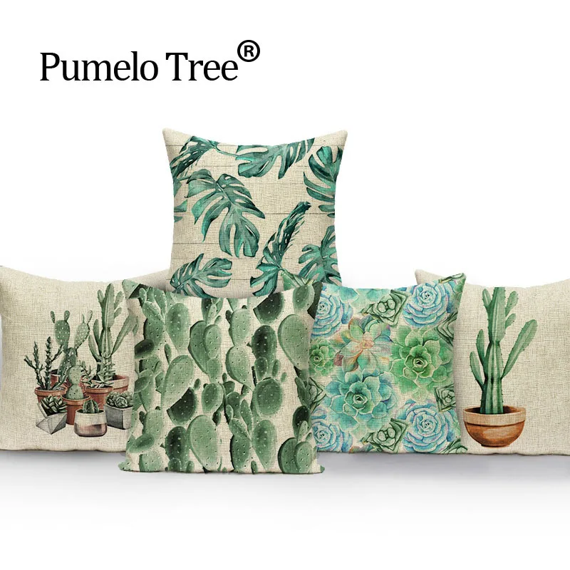 Green-leaves-cushion-covers-tropical-plants-cactus-Car-Beds-Gift-pillow-cover-pillow-covers-decorative-Custom