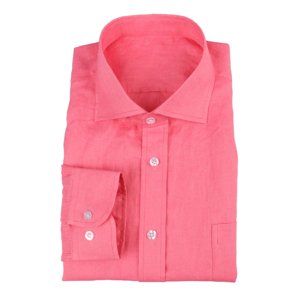 Men Linen Shirts Custom Made Pink Linen Shirt  Tailored Cool Summer Mens Dress Shirts For Men Regular Fit Shirt Long Sleeve