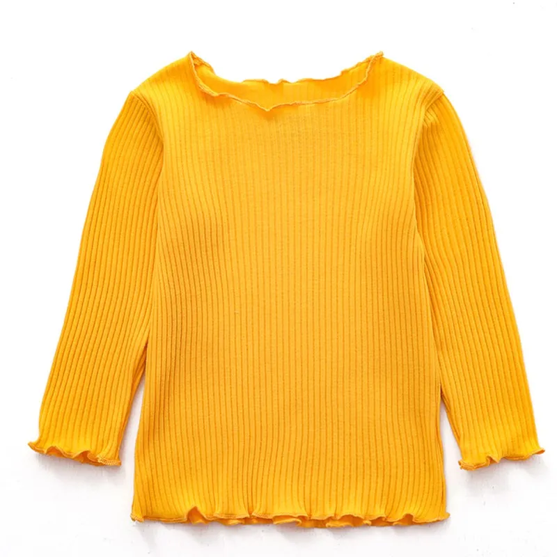 Новая весенне-осенняя одежда для маленьких девочек Однотонная футболка с длинными рукавами детские топы, хлопковые футболки повседневные блузки - Цвет: Yellow