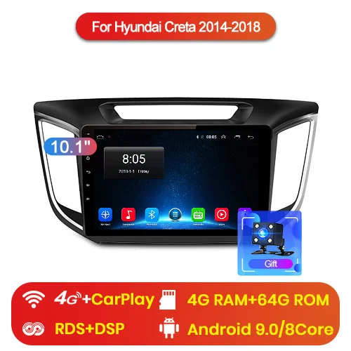 Junsun 4G+ 64G CarPlay DSP Android 8,1 автомобильный Радио Мультимедиа Стерео Аудио плеер gps 2 Din для hyundai Santa Fe 2 2006-2012 без DVD - Цвет: 4-64GB