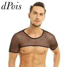 Сексуальные мужские прозрачные сетчатые эластичные с коротким рукавом, обхватывающие грудь ремни, облегающие Клубные костюмы