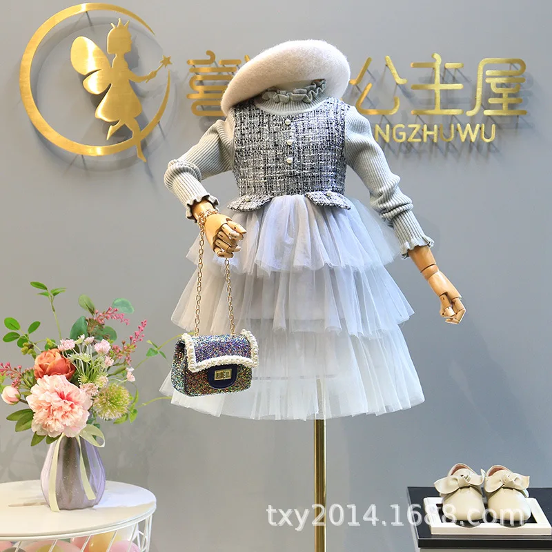 

Children's 2019 autumn and winter clothing new girls small fragrance dress girls sweater baby princess dresss