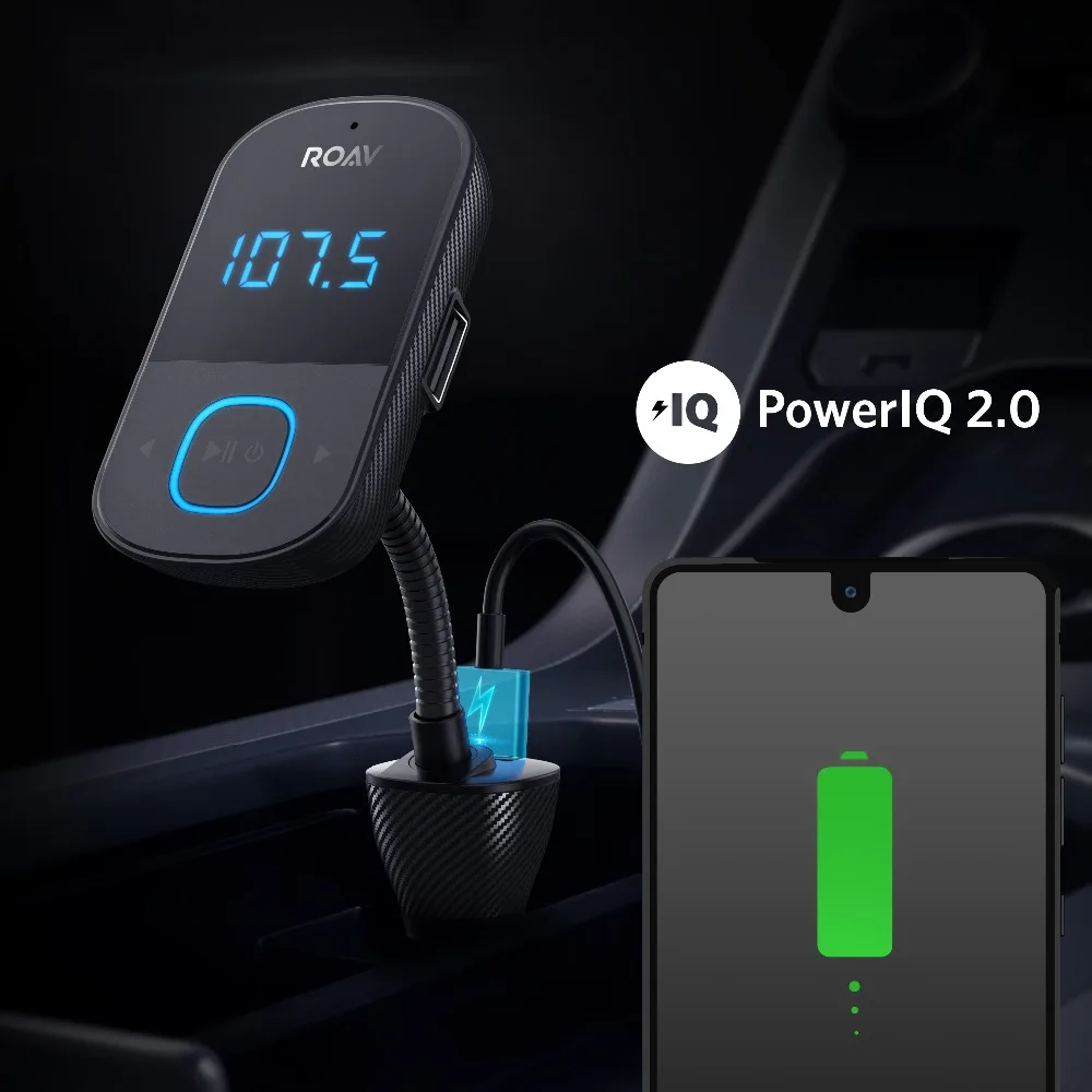 Anker Roav SmartCharge T1, Bluetooth fm-передатчик для автомобиля, аудио адаптер и приемник с большим светодиодный дисплей, PowerIQ 2,0