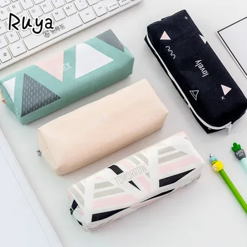 

Sample Canvas pencil case for back to school Cute Geometric Big capacity pencilcase pen bag box Stationery pouch supplies etui