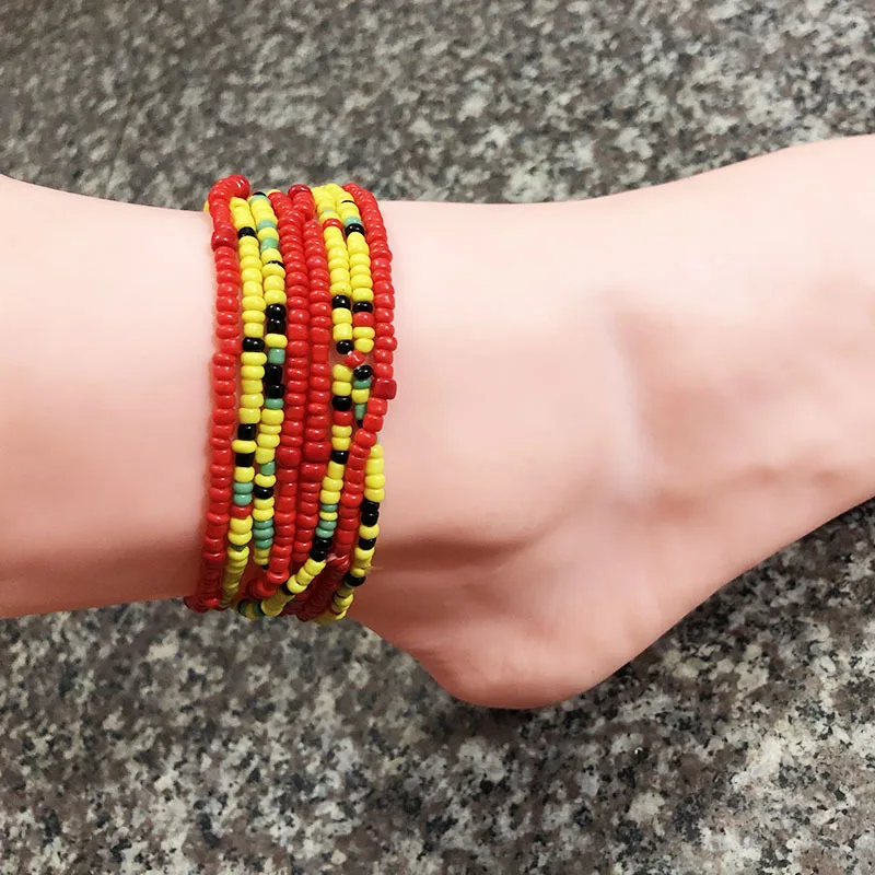 

2019 Bohemian Colorful Beads Multi-layer Beach Anklet Women Summer Fashion Long Chain Ankle Bracelets Foot Accessories Jewelry