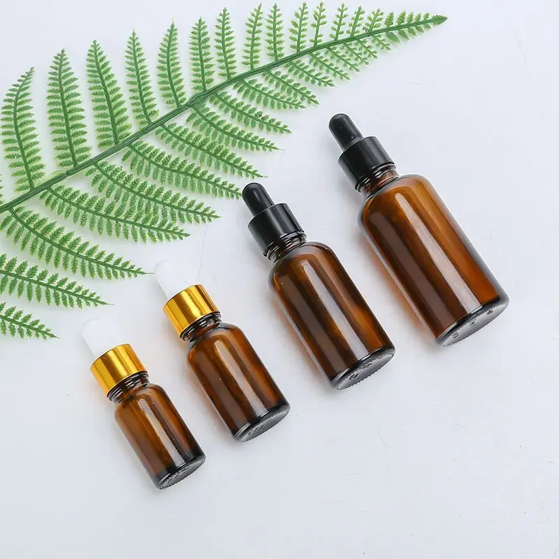 5pcs 5/10/15/20/30/50/100ml Amber Glass Dropper Bottle Jars Vials With Pipette For Cosmetic Perfume Essential Oil Bottles