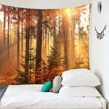 

3D Beautiful Tree Print Wall Hanging Tapestry Forest Waterfall Scenery Beach Tapestries Mural Carpet Bedroom Decoration