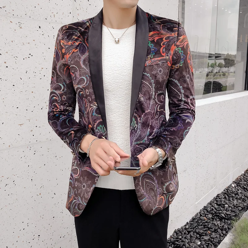 

Luxury Paisley Hombre Fancy Masculino Slim Fit Stylish Smoking Party Prom Wedding Velvet Blazer Men 5xl