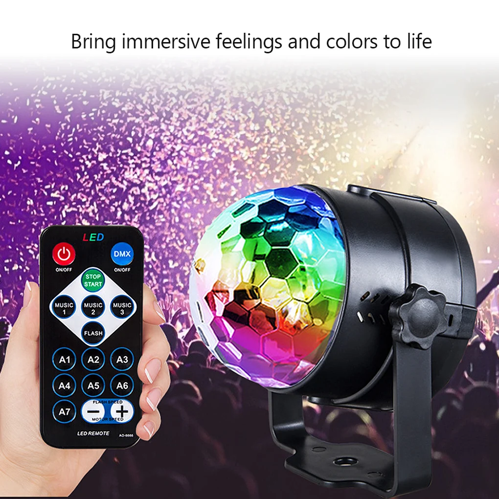 

Sound Activated Rotating Disco Ball DJ Party Lights 3W 3 LED RGB Stage Light For Christmas Wedding Sound Party Lights