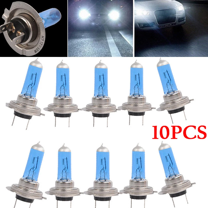 

10 Pcs Xenon Headlights White 6000K H7 12V 55W Halogen Car Lamp Bulbs Light Set